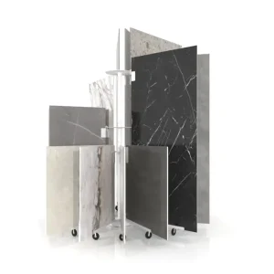 round tile display rack or rotating floor display rack with 16 double-sided panels