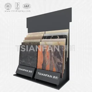 hot manufacture tile landing large double-row printable logo high-end black simple display rack e2138