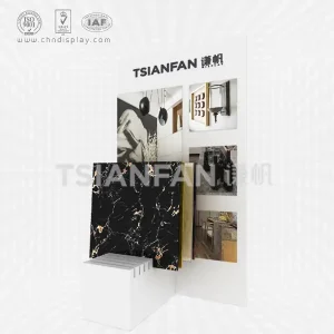 hot manufacture tile flooring steel medium printable logo and sticker pearl white simple display stand e2144